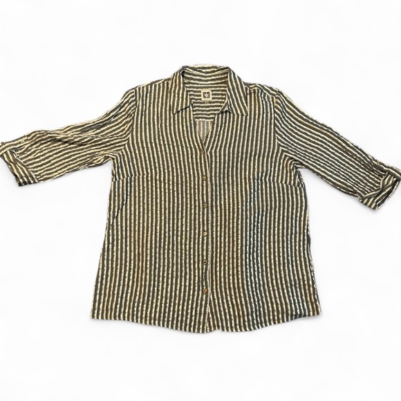 Anne Klein Black, Gold  and Cream  Striped Shirt - Picture 1 of 1